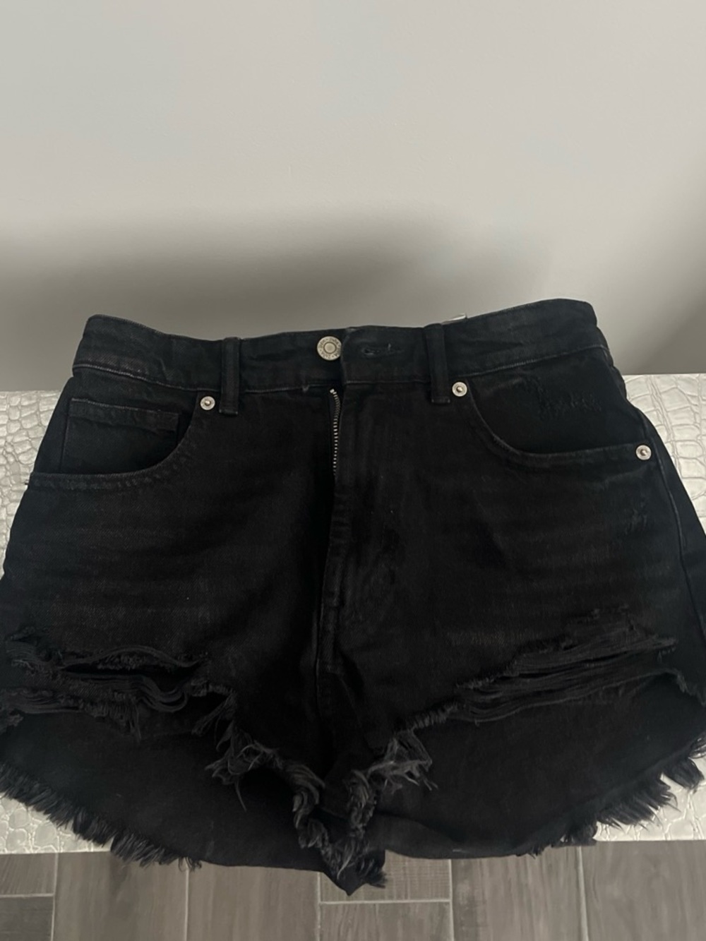 Zara Black Distressed Women's Jean Shorts